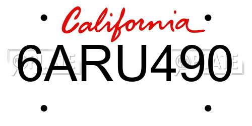 6ARU490 California License Plate
