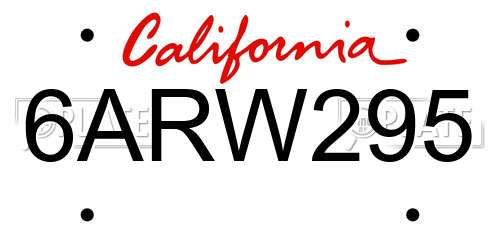 6ARW295 California License Plate