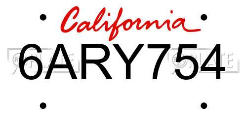 6ARY754 California License Plate