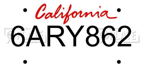 6ARY862 California License Plate
