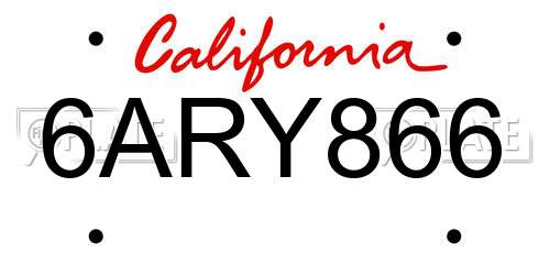 6ARY866 California License Plate