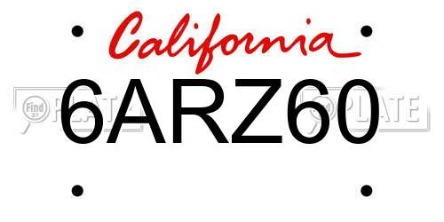 6ARZ60 California License Plate