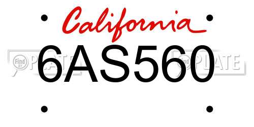 6AS560 California License Plate