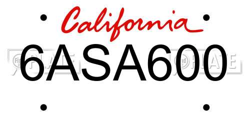 6ASA600 California License Plate