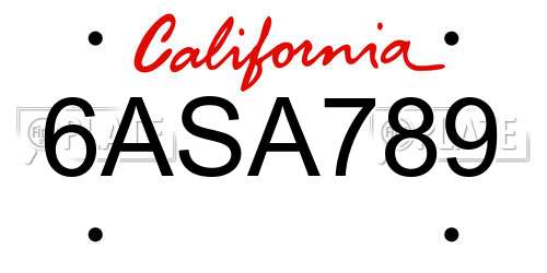 6ASA789 California License Plate