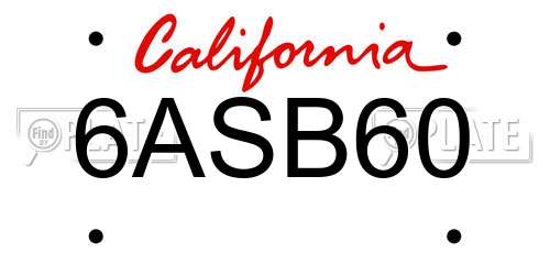 6ASB60 California License Plate