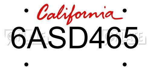 6ASD465 California License Plate
