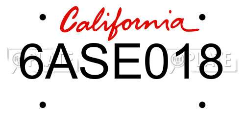 6ASE018 California License Plate