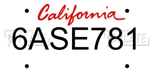 6ASE781 California License Plate