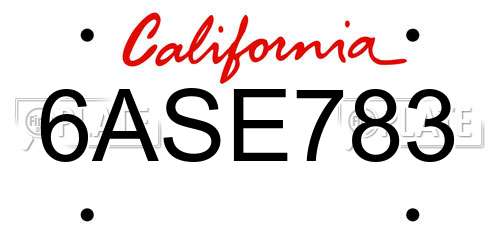 6ASE783 California License Plate