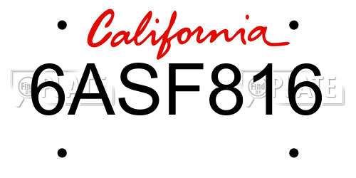 6ASF816 California License Plate