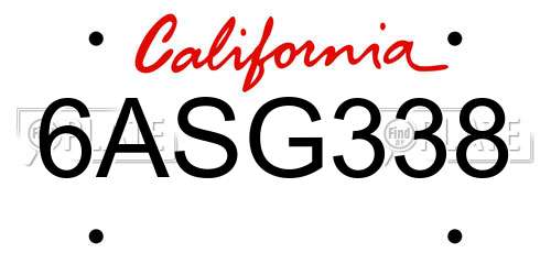 6ASG338 California License Plate