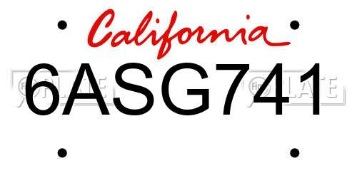 6ASG741 California License Plate
