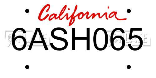 6ASH065 California License Plate