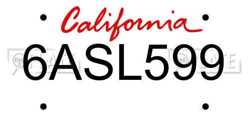 6ASL599 California License Plate