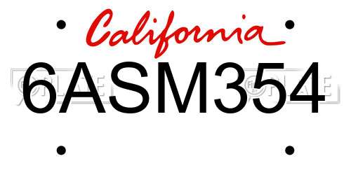 6ASM354 California License Plate