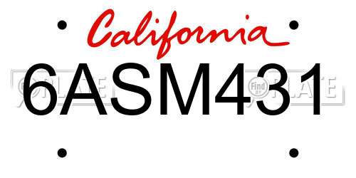 6ASM431 California License Plate