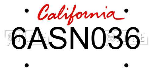 6ASN036 California License Plate