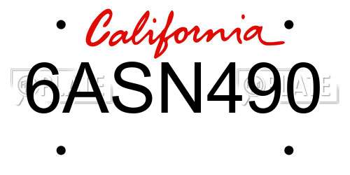 6ASN490 California License Plate