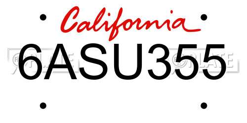 6ASU355 California License Plate