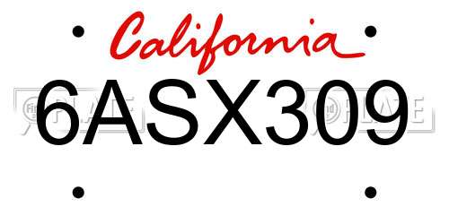 6ASX309 California License Plate