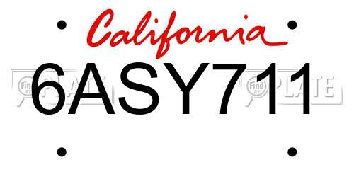 6ASY711 California License Plate