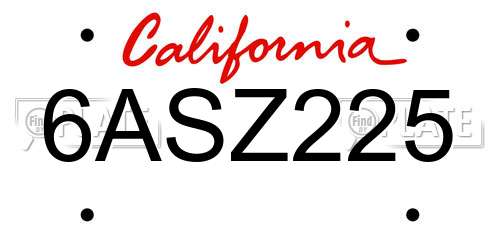 6ASZ225 California License Plate