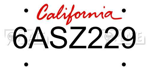 6ASZ229 California License Plate