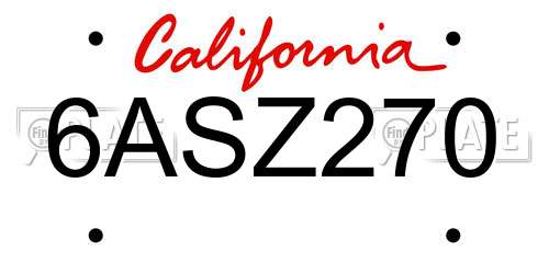 6ASZ270 California License Plate