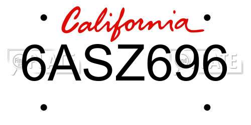 6ASZ696 California License Plate