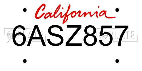 6ASZ857 California License Plate