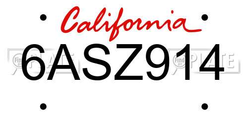 6ASZ914 California License Plate