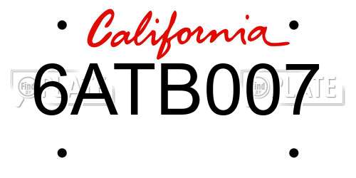 6ATB007 California License Plate