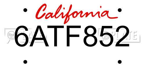 6ATF852 California License Plate
