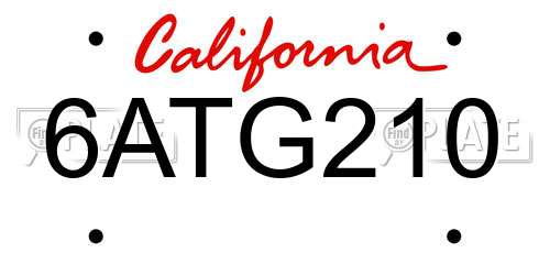 6ATG210 California License Plate