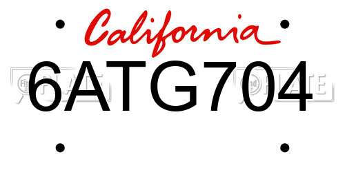 6ATG704 California License Plate