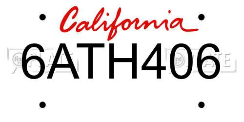 6ATH406 California License Plate