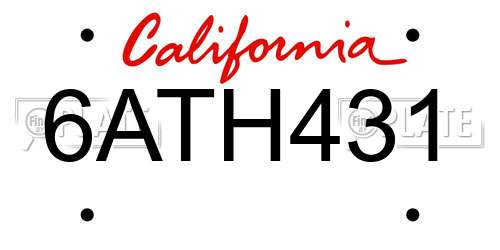 6ATH431 California License Plate