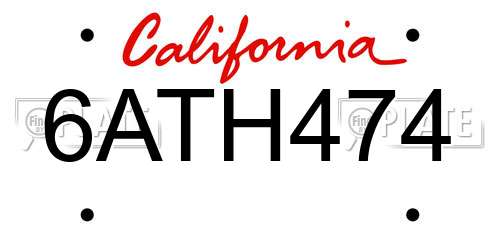 6ATH474 California License Plate