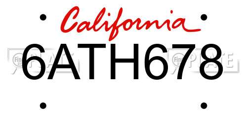 6ATH678 California License Plate
