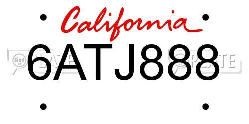 6ATJ888 California License Plate