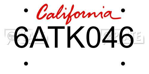 6ATK046 California License Plate