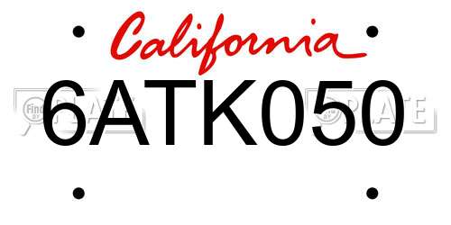 6ATK050 California License Plate
