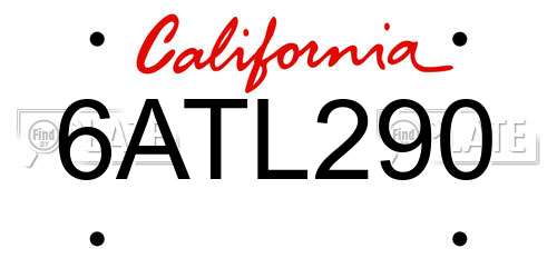 6ATL290 California License Plate