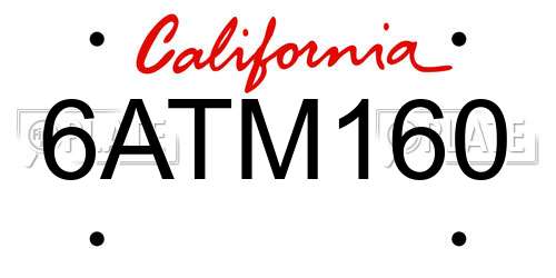 6ATM160 California License Plate
