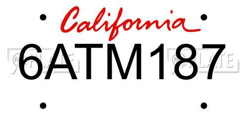 6ATM187 California License Plate