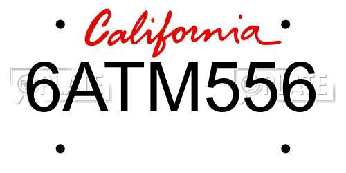 6ATM556 California License Plate