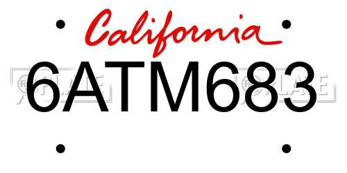 6ATM683 California License Plate