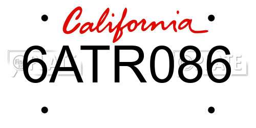 6ATR086 California License Plate