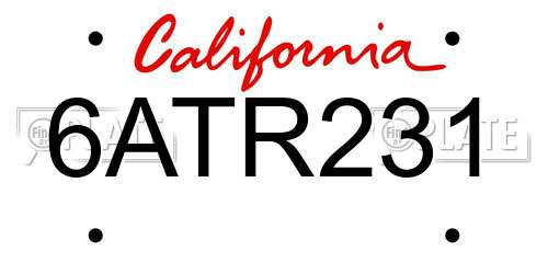 6ATR231 California License Plate